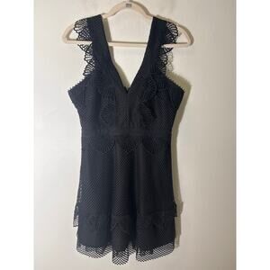 SHILLA Black Sleeveless Special Occasion Mini Dress with Mesh Overlay Sz M